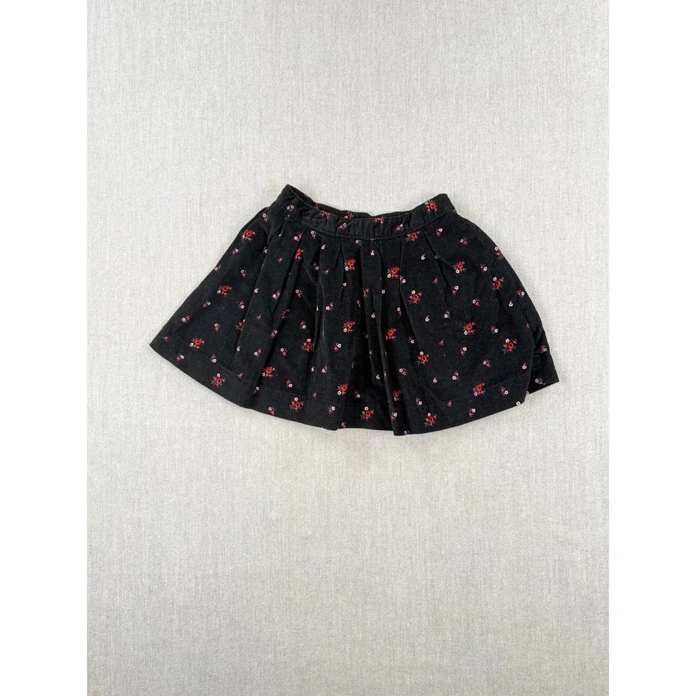 Baby Gap Toddler Girls Black Corduroy Ditsy Floral Pleated Skirt Size 3T